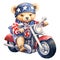 Cute Bear American Flag Motorcycle Clipart Illustration AI Generative