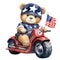 Cute Bear American Flag Motorcycle Clipart Illustration AI Generative