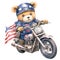 Cute Bear American Flag Motorcycle Clipart Illustration AI Generative