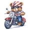 Cute Bear American Flag Motorcycle Clipart Illustration AI Generative