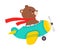 Cute Bear Animal with Fluttering Scarf Flying on Airplane with Propeller Vector Illustration