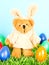 Cute bear as easter bunny with eggs