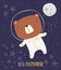 Cute bear in astronaut suit on starry background