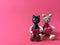 Cute bear and black cat carry heart wood toys