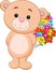 Cute bear cartoon holding flower bucket