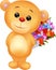 Cute bear cartoon holding flower bucket