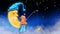 Cute bear cartoon on moon and shooting stars, best looped motion background 4k., best looped motion background 4k.