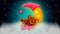 Cute bear cartoon sleeping on moon, best loop video background for lullabies to put a baby go to sleep and calming , relaxing