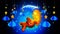 Cute bear cartoon sleeping on moon, best loop video screen background