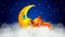 Cute bear cartoon sleeping on moon, best loop video screen background for lullaby to put a baby to sleep, calming relaxing