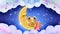 Cute bear cartoon sleeping on moon, best looped motion background 4k., best looped motion background 4k.