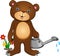 Cute bear cartoon watering flowers