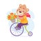 Cute Bear Character Ride Bicycle Carry Flowers Vector Illustration