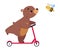 Cute Bear Character with Rounded Ears Riding Scooter Vector Illustration