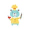 Cute bear in chef uniform holding rolling pin and bowl, cartoon animal character cooking vector Illustration on a white