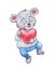 Cute bear clothed holding heart