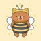 Cute bear costume bee cartoon hand drawn style