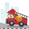 Cute Bear Firefighter Riding Fire Truck Cartoon Vector Icon Illustration. Animal Rescue Icon Concept Isolated Premium Vector. for