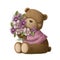 Cute bear with flowers, watercolor style illustration, birthday clipart with cartoon character