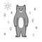 Cute bear in the forest, sun. Doodle, sketch, childish illustration. Hand drawn bear