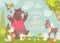Cute bear,happy rabbits and little deer celebrating Easter