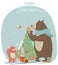 Cute bear, hare and fox - Christmas card