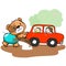 Cute bear help car stuck on mud