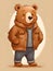 cute bear in jeans cartoon, Ai Generated
