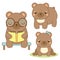 Cute bear. Kawaii style. Brown bear sitting and reading book. Cartoon animal character for kids, toddlers and babies fashion