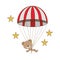 Cute bear on parachute on white background