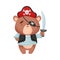 Cute bear pirate. Vector illustration on white background.