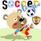 Cute bear playing soccer, vector cartoon illustration