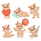 Cute bear pose. Cute animal teddy bear boy toys for kids birthday or valentine gifts vector characters set