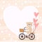 Cute bear ride a bike in Valentine background