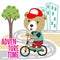 Cute bear riding a bicycle. Trendy children graphic.