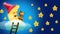 Cute bear, sitting on the moon and catching stars, night stars, night fantasy, loop animation background.