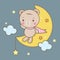 Cute bear vector on moon, magic sleeping time for sweet dream, Kawaii style with star.