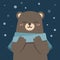 Cute bear wearing scarf enjoying winter, vector illustration