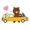Cute bear and a yellow duck driving the car cartoon. vector illustration. Can be used for t-shirt print, kids wear fashion design