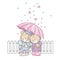Cute bears are standing under an umbrella and hearts are pouring down on them. Vector illustration for a postcard or a poster.