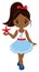 Cute Beautiful African American Girl Wearing Nautical Dress Holding Starfish. Vector Nautical Girl