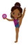 Cute Beautiful African American Performing Rhythmic Gymnastics. Vector Black Gymnast