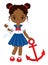 Cute Beautiful Black Girl Holding Anchor and Rope