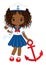 Cute Beautiful Black Girl Holding Anchor and Rope