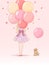 Cute beautiful blonde girl holds balloons.