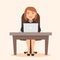 Cute beautiful girl. Profession Secretary, administrator, office worker. A Desk and a computer. Vector in flat style.