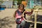 Cute beautiful little girl on a playground