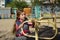 Cute beautiful little girl on a playground