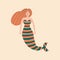 Cute beautiful mermaid with ginger hair hand drawn vector illustration. Isolated cheerful redhead nymph for kids logo or icon.