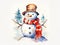 cute beautiful New Year's snowman, watercolor drawing